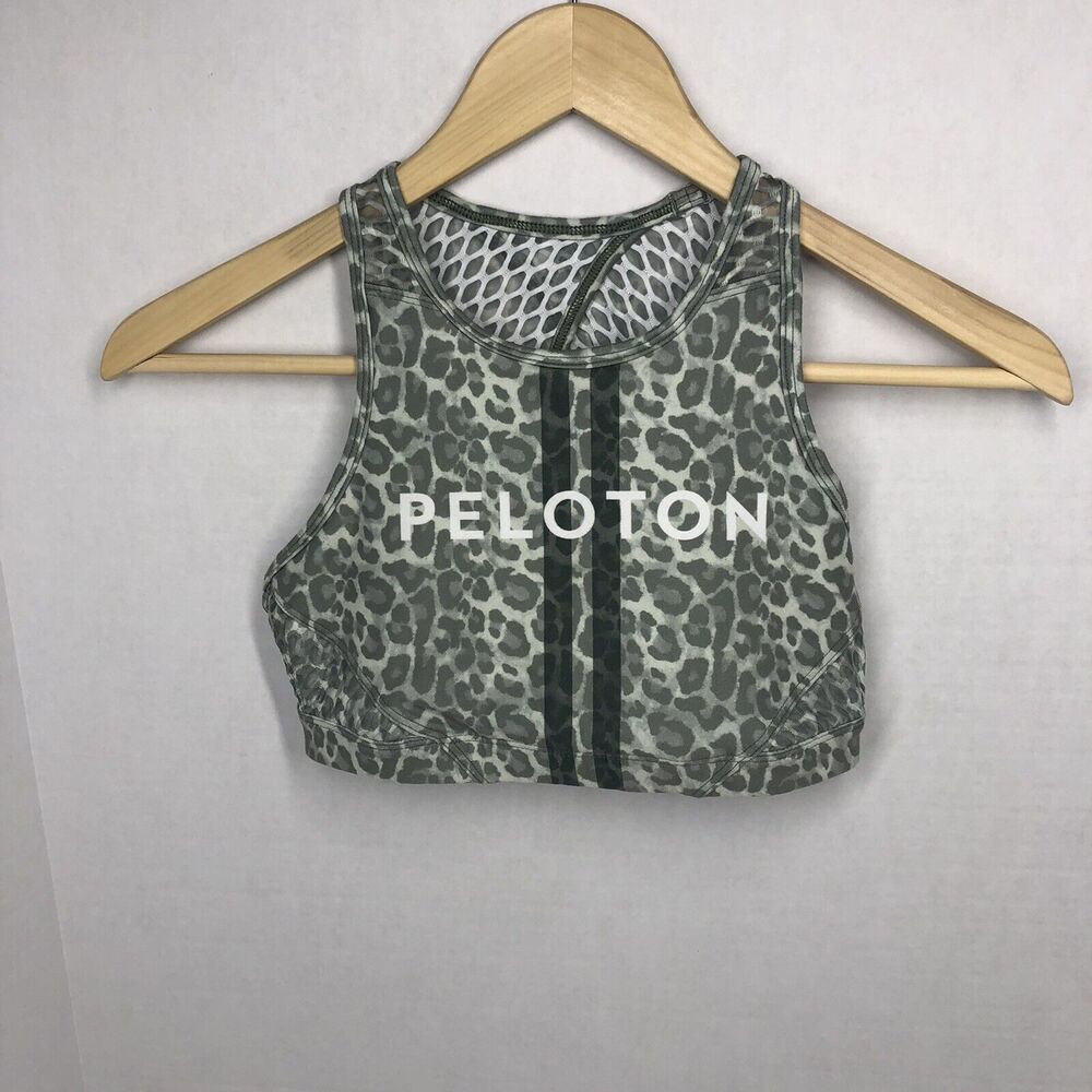 WITH Peloton Women’s Racerback Sports Bra Green Leopard Print Mesh Size XS